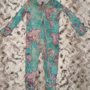 Kids Map-Print One-Piece Pajamas - Teal & Pink